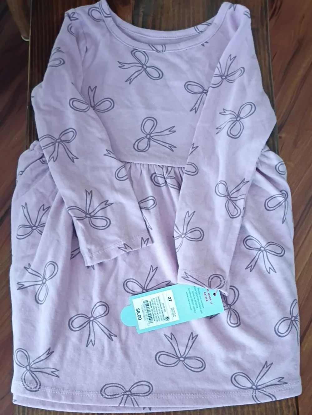 Cat & Jack Lavender Long Sleeve Bow Print Dress